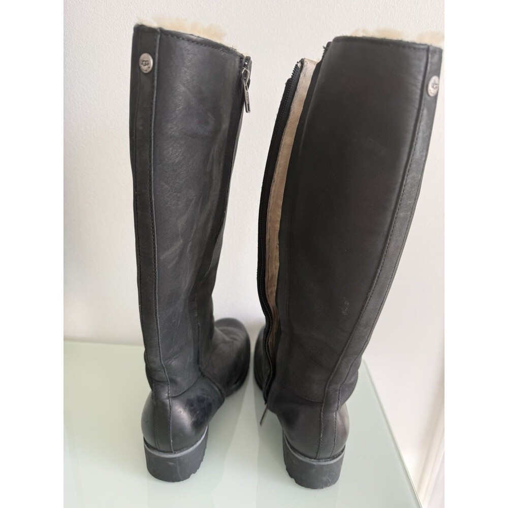 ✿ UGG Australia Tall Leather Shearling Winter Boots Black EU 38 UK 5 Womens EU!!